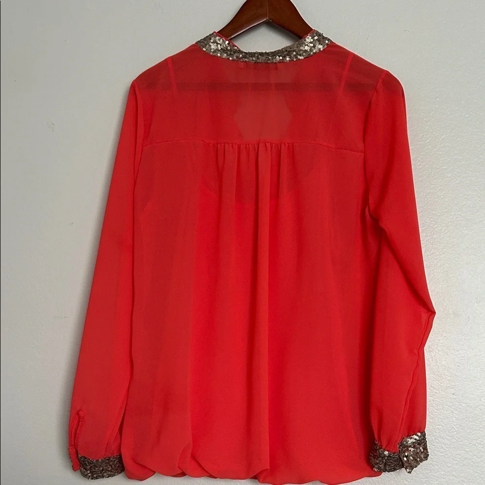 Pala D’Oro Italy Orange Gold Sequin Blouse Elegant Luxe Top - Picture 3 of 9